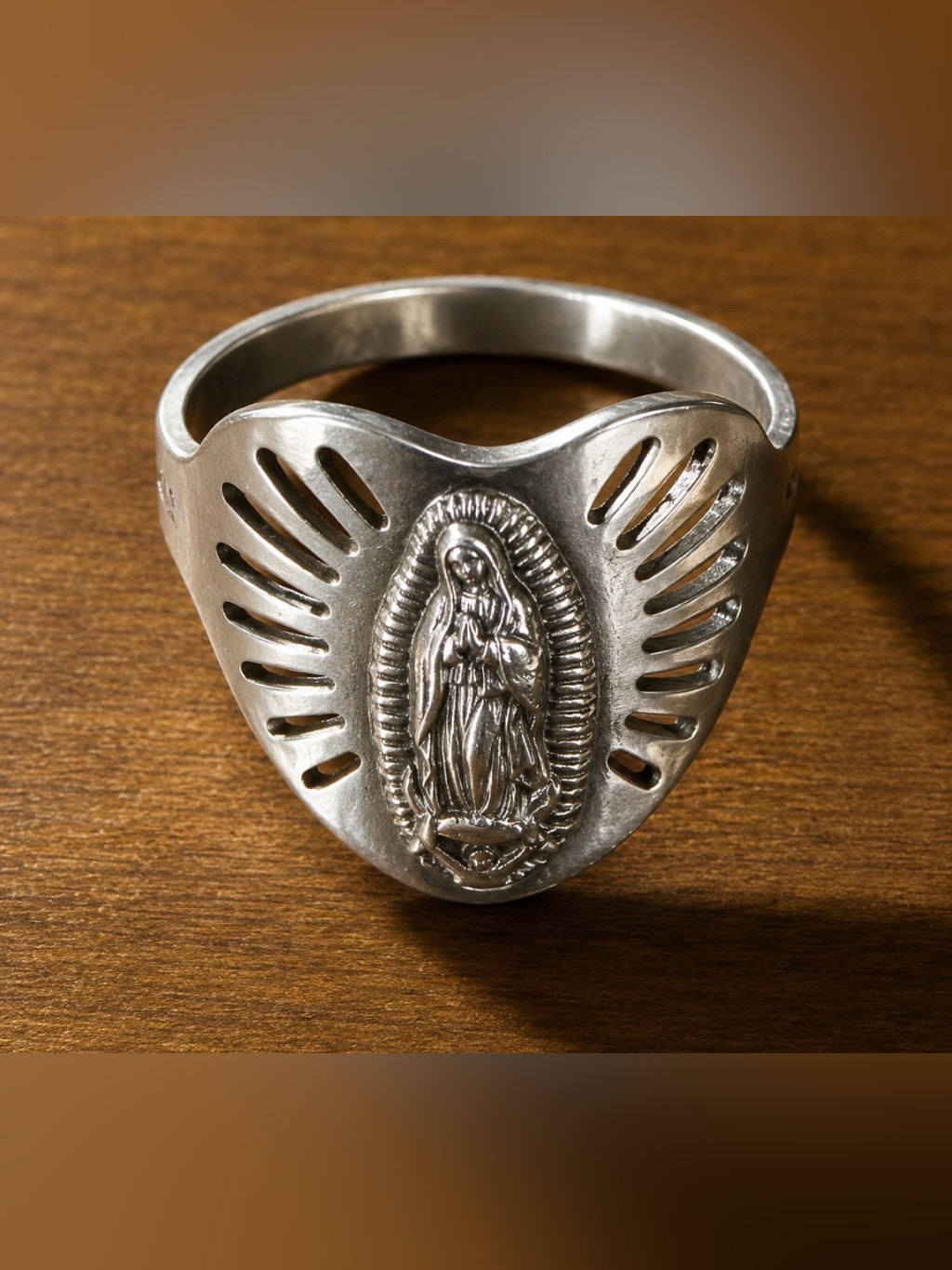 Silver Tone Virgin Mary Statement Ring  Silver Tone